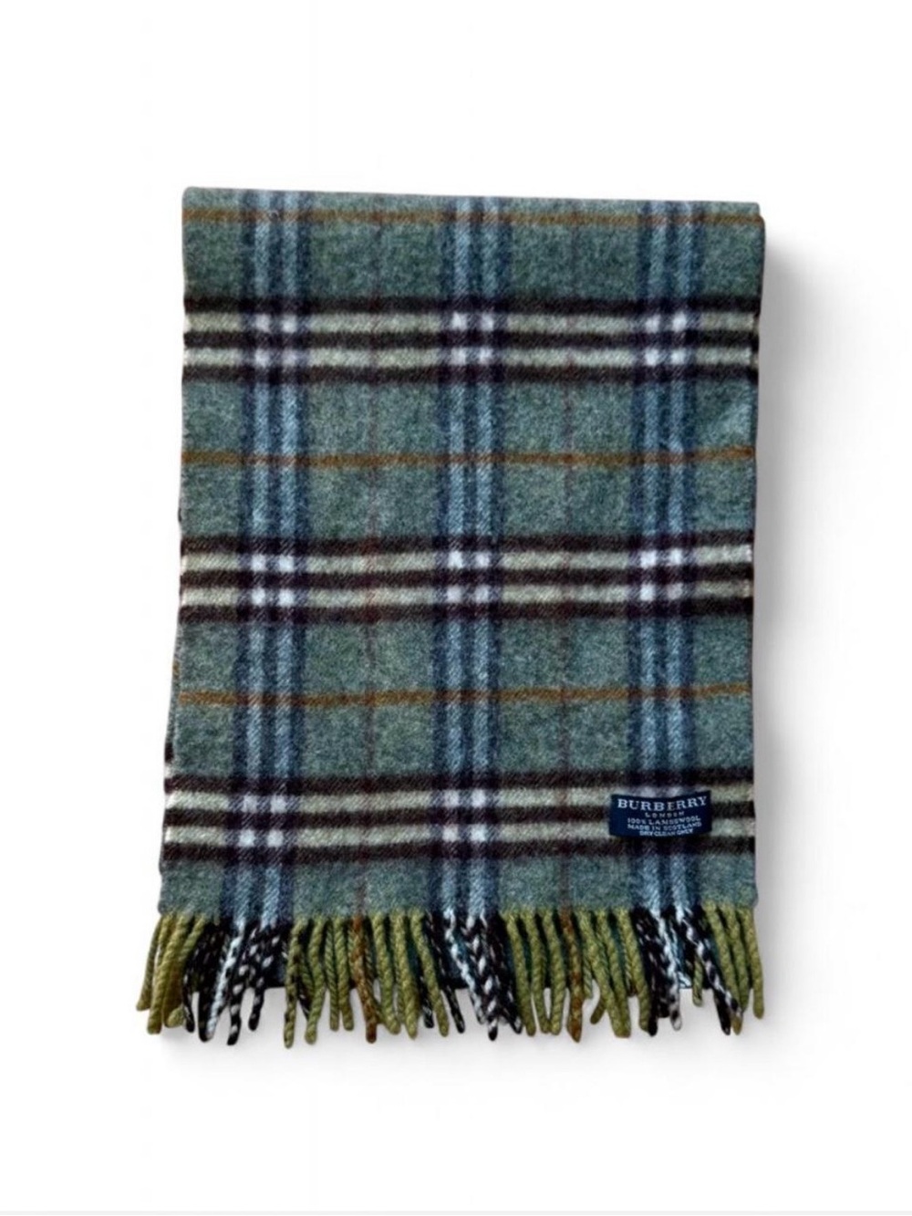 Rare Burberry Olive Green Plaid 100% Lambswool Scarf